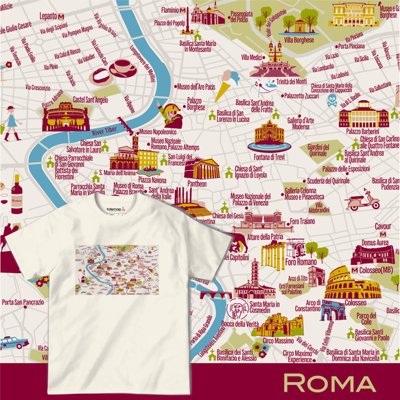 map-T ローマ（イタリア）地図 半袖Tシャツ 1枚目の画像
