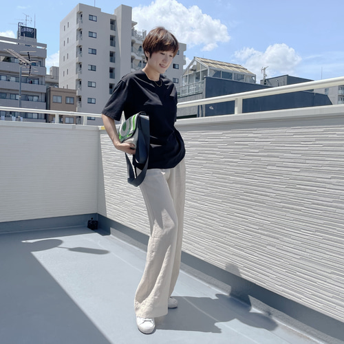 新作再販】麻リネン100％ワイドタックストレートパンツ（生成り