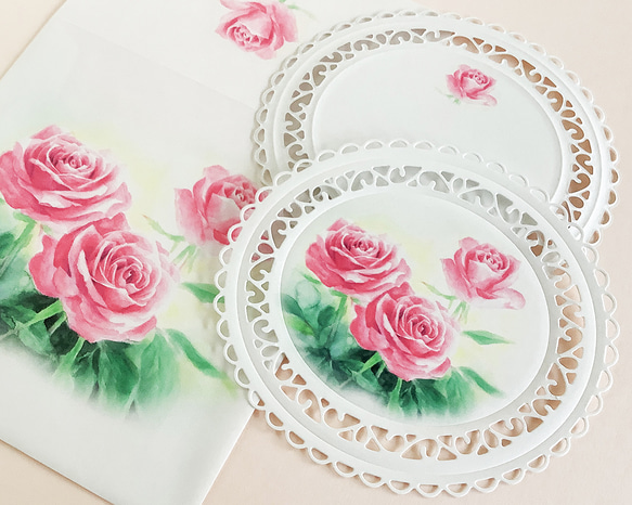 Rosesダイカットメッセージカード楕円型3枚 封筒付き メッセージ
