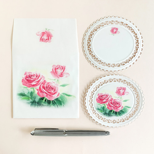 Rosesダイカットメッセージカード楕円型3枚 封筒付き メッセージカード