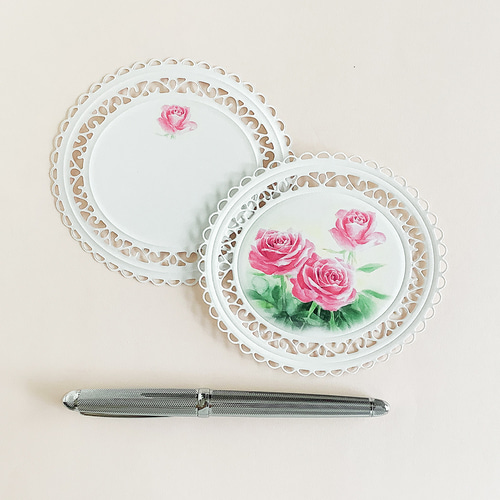 Rosesダイカットメッセージカード楕円型3枚 封筒付き メッセージカード