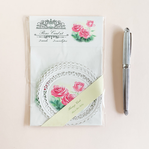 Rosesダイカットメッセージカード楕円型3枚 封筒付き メッセージカード