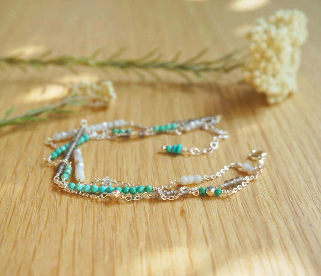 小粒天然石のにぎやかブレスレット_Silver925