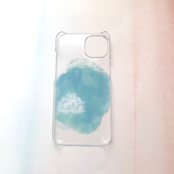 iphone14ケース　スマホケース　白い花　青　ドライフラワー　透明　クリア　韓国風　おしゃれ　キレイ　人気　ハード　 6枚目の画像