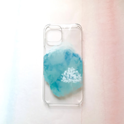 iphone14ケース　スマホケース　白い花　青　ドライフラワー　透明　クリア　韓国風　おしゃれ　キレイ　人気　ハード　 5枚目の画像