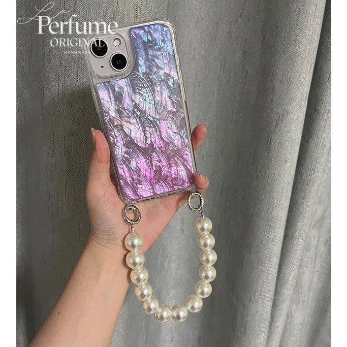 キラキラ天然シェル✨グレープ系カラー パールチェーン付きも可能 カラフル オリジナル スマホケース 夏 海【受注生産】