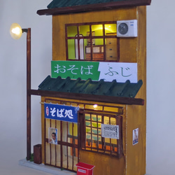 「リアル電飾」　下町のお蕎麦やさん　完成モデル　ジオラマ　ミニチュア　プレゼント 3枚目の画像
