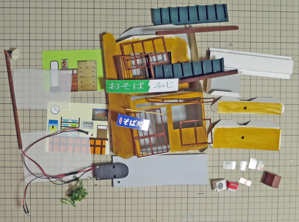 「リアル電飾」　下町のお蕎麦やさん　完成モデル　ジオラマ　ミニチュア　プレゼント 12枚目の画像