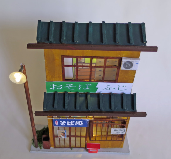 「リアル電飾」　下町のお蕎麦やさん　完成モデル　ジオラマ　ミニチュア　プレゼント 6枚目の画像