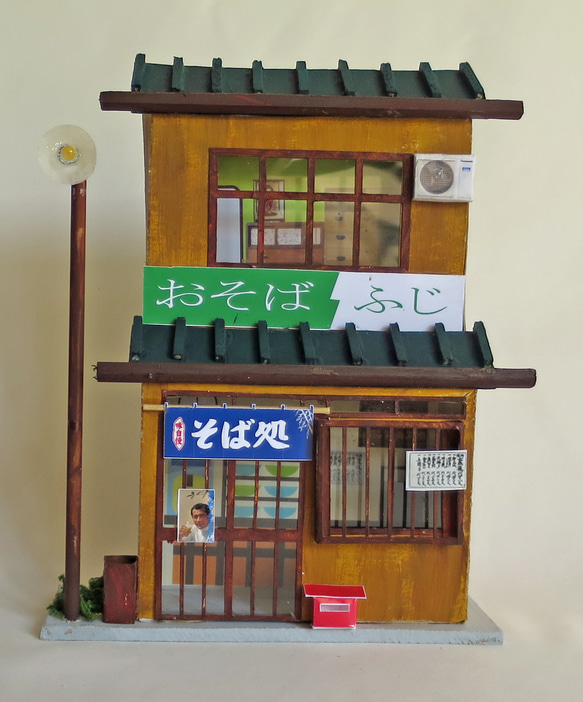 「リアル電飾」　下町のお蕎麦やさん　完成モデル　ジオラマ　ミニチュア　プレゼント 7枚目の画像