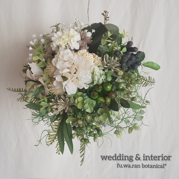 *wedding  bouquet＊ブルーベリーとグリーンのナチュラルフェイクブーケ 2枚目の画像