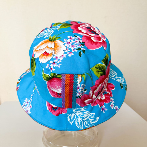 客家花布 マドラスチェック リバーシブル クロッシュ 帽子 ハット dot