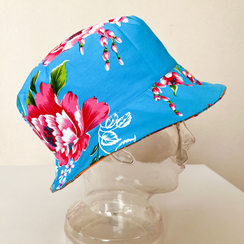 客家花布 マドラスチェック リバーシブル クロッシュ 帽子 ハット dot