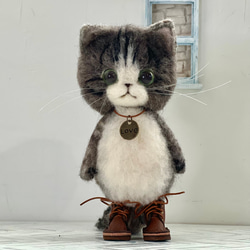 キジシロ猫の人形 羊毛フェルト ねこ　ぬいぐるみ 11枚目の画像