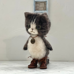 キジシロ猫の人形 羊毛フェルト ねこ　ぬいぐるみ 7枚目の画像