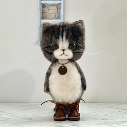 キジシロ猫の人形 羊毛フェルト ねこ　ぬいぐるみ 5枚目の画像