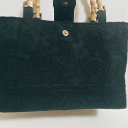 Ｓ横長　刺繍シリーズ 「バラ」バンブー　お洒落な黒いバッグ　和装にも… 4枚目の画像