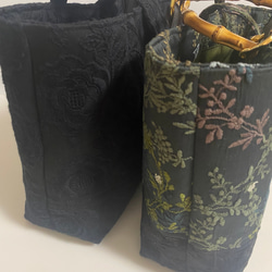 Ｓ横長　刺繍シリーズ 「バラ」バンブー　お洒落な黒いバッグ　和装にも… 6枚目の画像