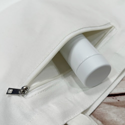【送料無料】驚き猫の刺繍 zip式外側ポケット付きキャンバスコットントートバッグ＜ホワイト＞ 6枚目の画像