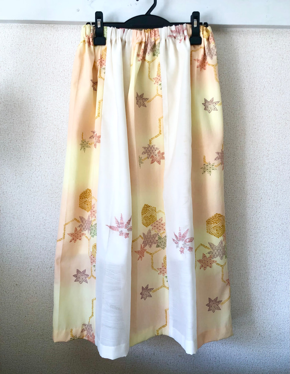着物リメイク 10 枚はぎ合わせギャザースカート 【着物リメイク】026