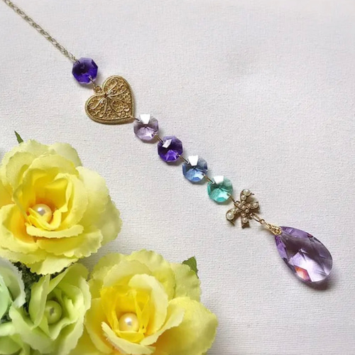 サンキャッチャー「バイオレットのビーズのお花♡」