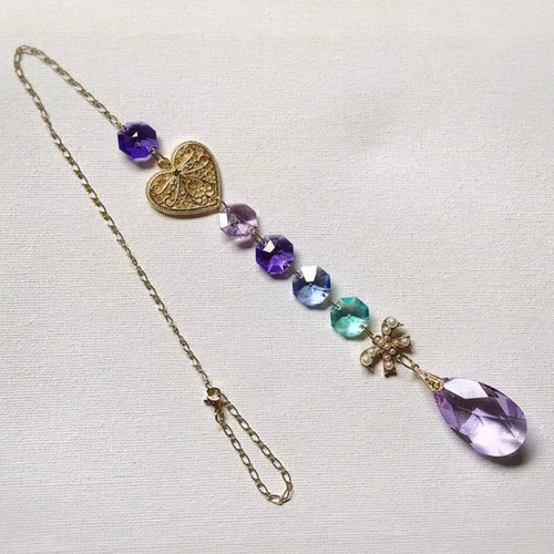 サンキャッチャー♡ハンドメイド「スワロフスキー✧︎バイオレット♡」 スワロ バイオレットのサンキャッチャー サンキャッチャー 虹色