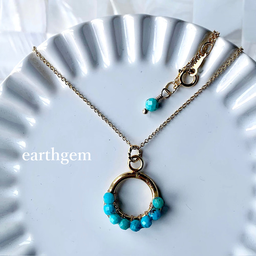 14kgf】青緑のAA＋＋ターコイズのゴールドフィルドネックレス