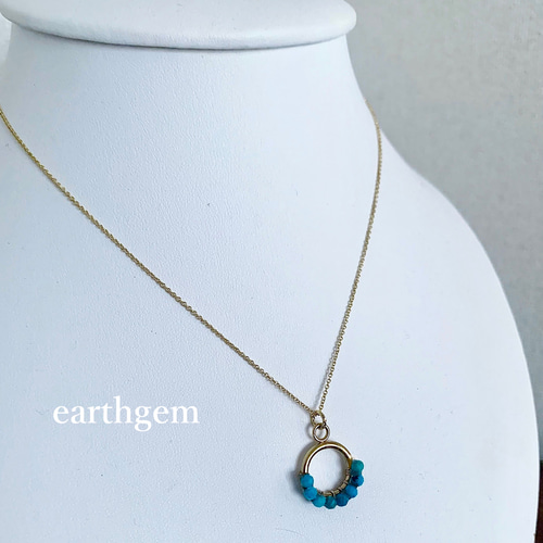 14kgf】青緑のAA＋＋ターコイズのゴールドフィルドネックレス