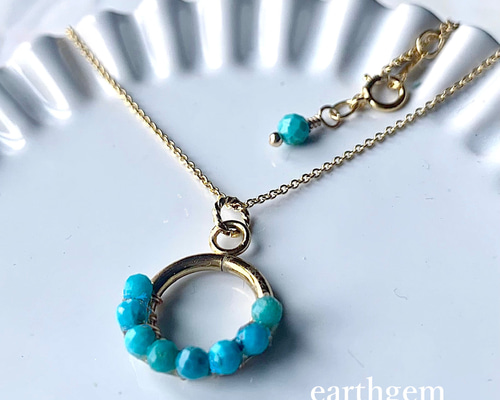 14kgf】青緑のAA＋＋ターコイズのゴールドフィルドネックレス