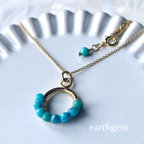 14kgf】青緑のAA＋＋ターコイズのゴールドフィルドネックレス