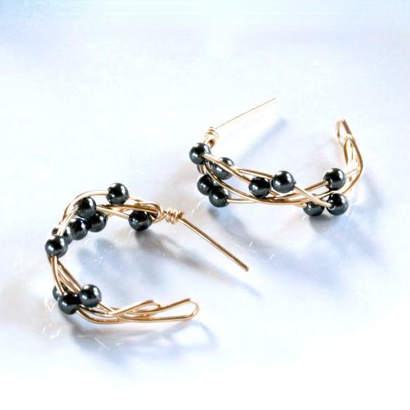 大人ブラック K14gf Swarovski Pearl Silver Black Twist Pierce 5枚目の画像