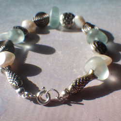 *sv925*seaglass & sea creature bracelet☆シーグラス*淡水パール 10枚目の画像