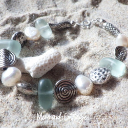 *sv925*seaglass & sea creature bracelet☆シーグラス*淡水パール 1枚目の画像