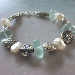 *sv925*seaglass & sea creature bracelet☆シーグラス*淡水パール 8枚目の画像