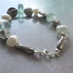 *sv925*seaglass & sea creature bracelet☆シーグラス*淡水パール 9枚目の画像