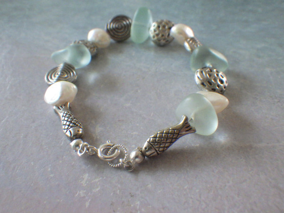 *sv925*seaglass & sea creature bracelet☆シーグラス*淡水パール 11枚目の画像