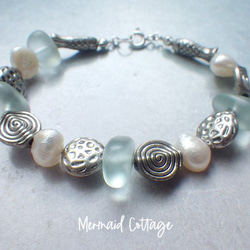 *sv925*seaglass & sea creature bracelet☆シーグラス*淡水パール 6枚目の画像