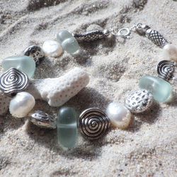 *sv925*seaglass & sea creature bracelet☆シーグラス*淡水パール 12枚目の画像