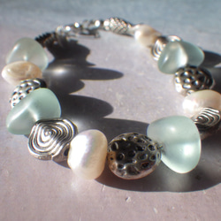 *sv925*seaglass & sea creature bracelet☆シーグラス*淡水パール 7枚目の画像