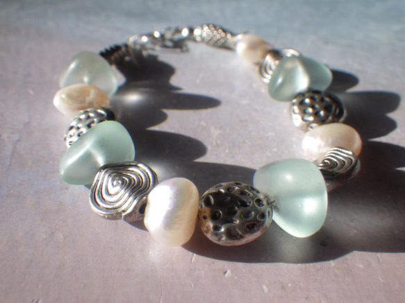 *sv925*seaglass & sea creature bracelet☆シーグラス*淡水パール 7枚目の画像