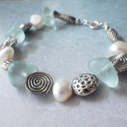 *sv925*seaglass & sea creature bracelet☆シーグラス*淡水パール 13枚目の画像