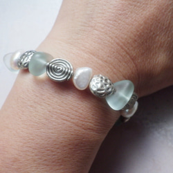 *sv925*seaglass & sea creature bracelet☆シーグラス*淡水パール 3枚目の画像