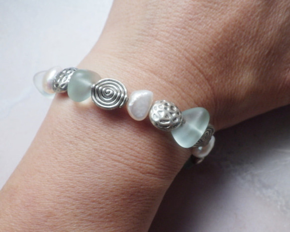 *sv925*seaglass & sea creature bracelet☆シーグラス*淡水パール 3枚目の画像