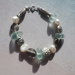 *sv925*seaglass & sea creature bracelet☆シーグラス*淡水パール 4枚目の画像