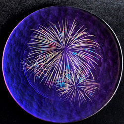 漆ガラス食器 ロイヤルプレート丸27cm/マジョブルー【レーザー沈金