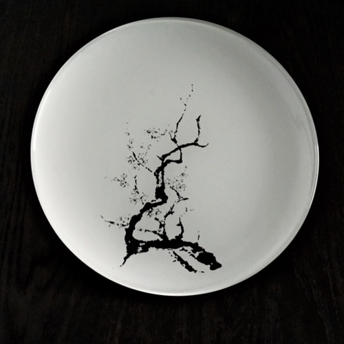 漆ガラス食器 フラットプレート丸28cm/純白【レーザー沈金蒔絵