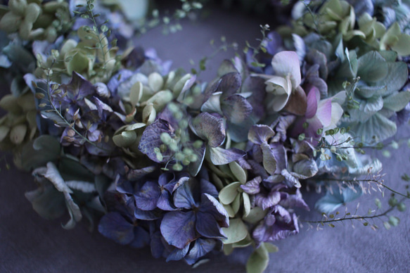 水色紫陽花のグラデーションリース✳︎ドライフラワー◎20センチ 3枚目の画像