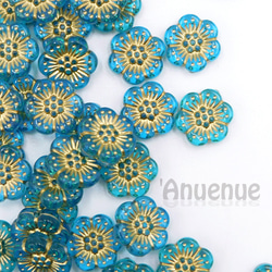 アンティーク調 フラワー ビーズ 12mm【 Turquoise 】10個 1枚目の画像