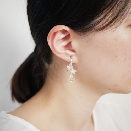 和紙の花「香る雫」銀木犀 イヤリング／ピアス イヤリング