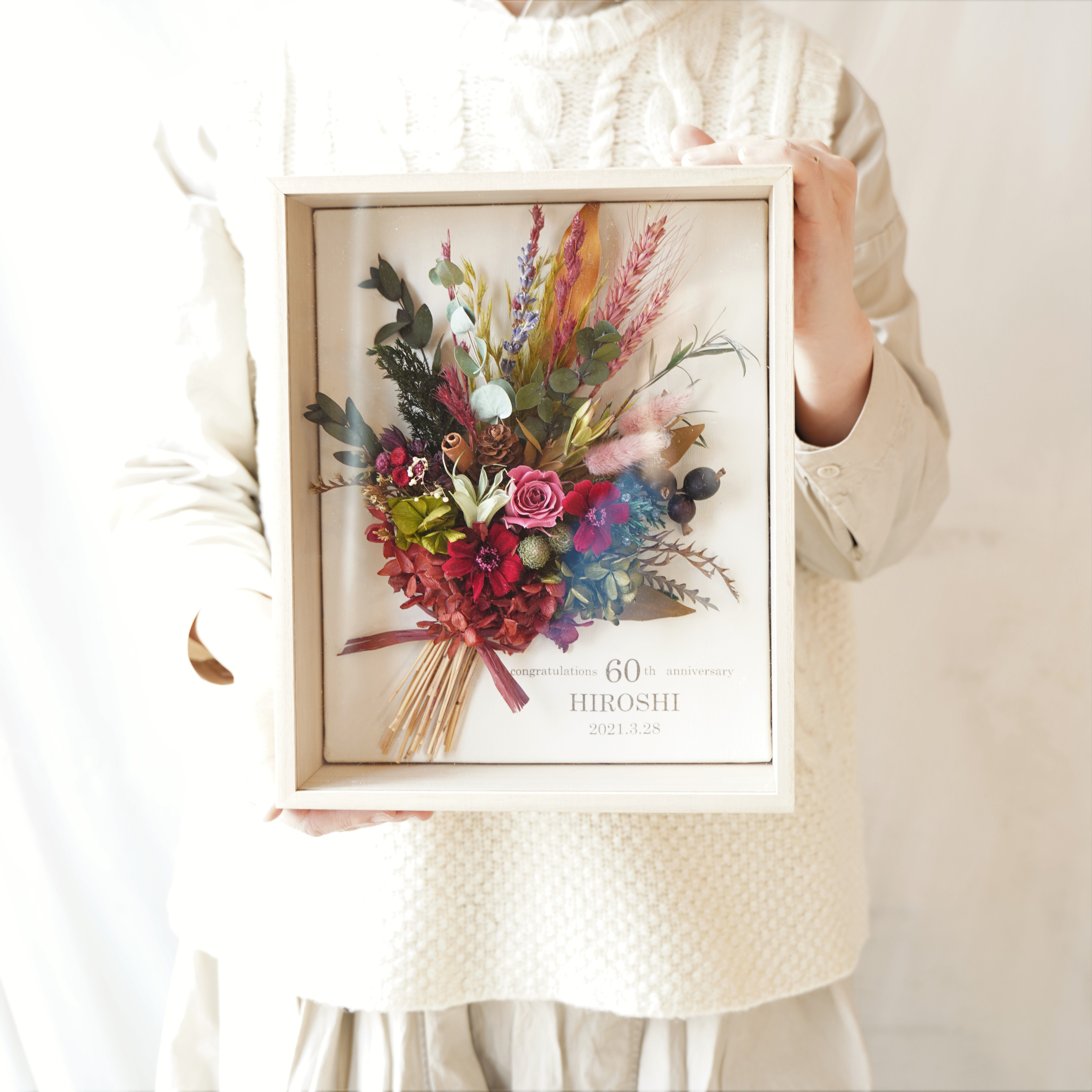 《還暦祝い》還暦　還暦プレゼント　60歳　ローズブーケ　名入り　還暦ギフト